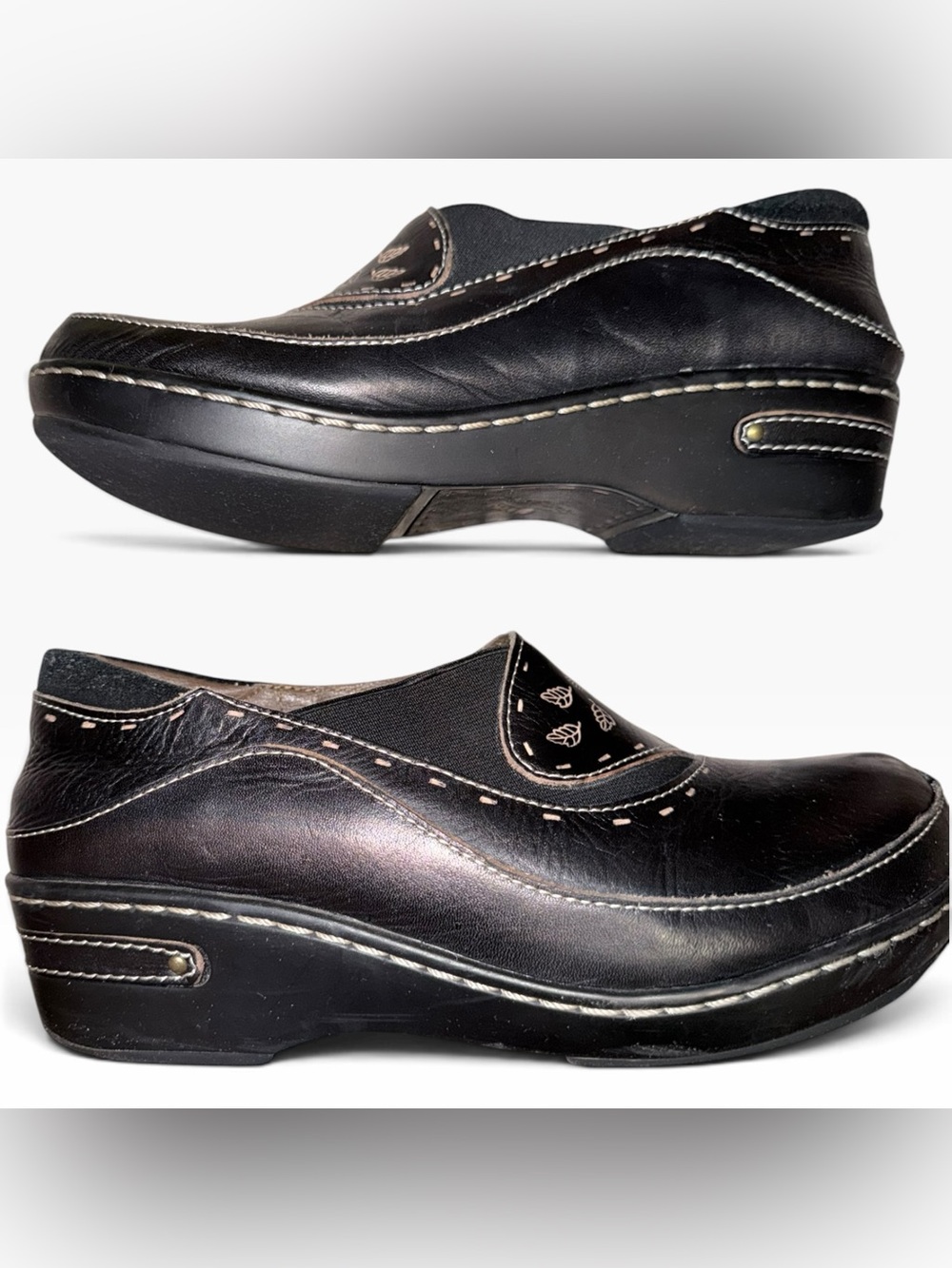 Spring Step Black Leather Slip-On Women's Clog
